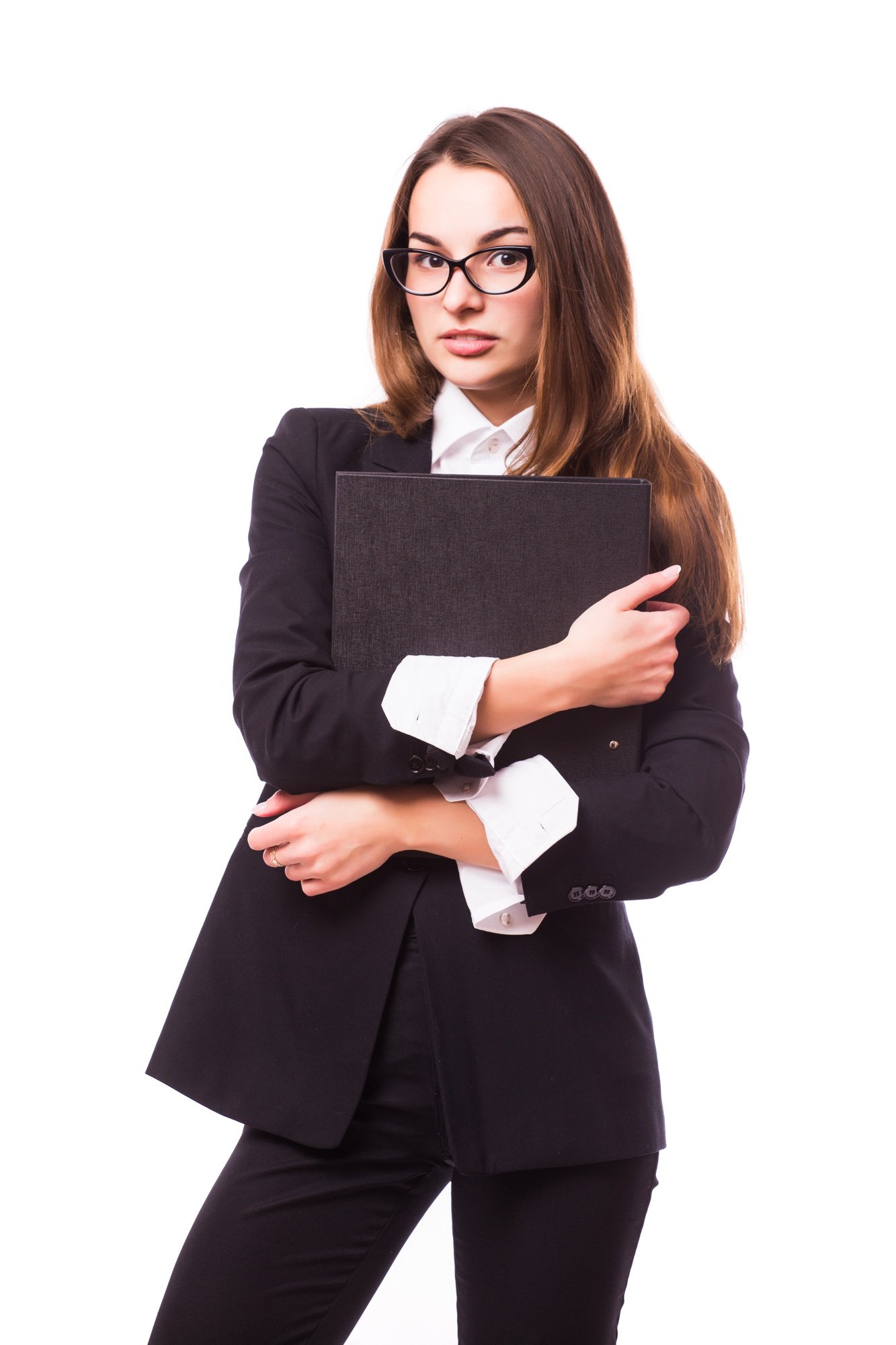 business-woman-holding-folder-isolated-white-wall